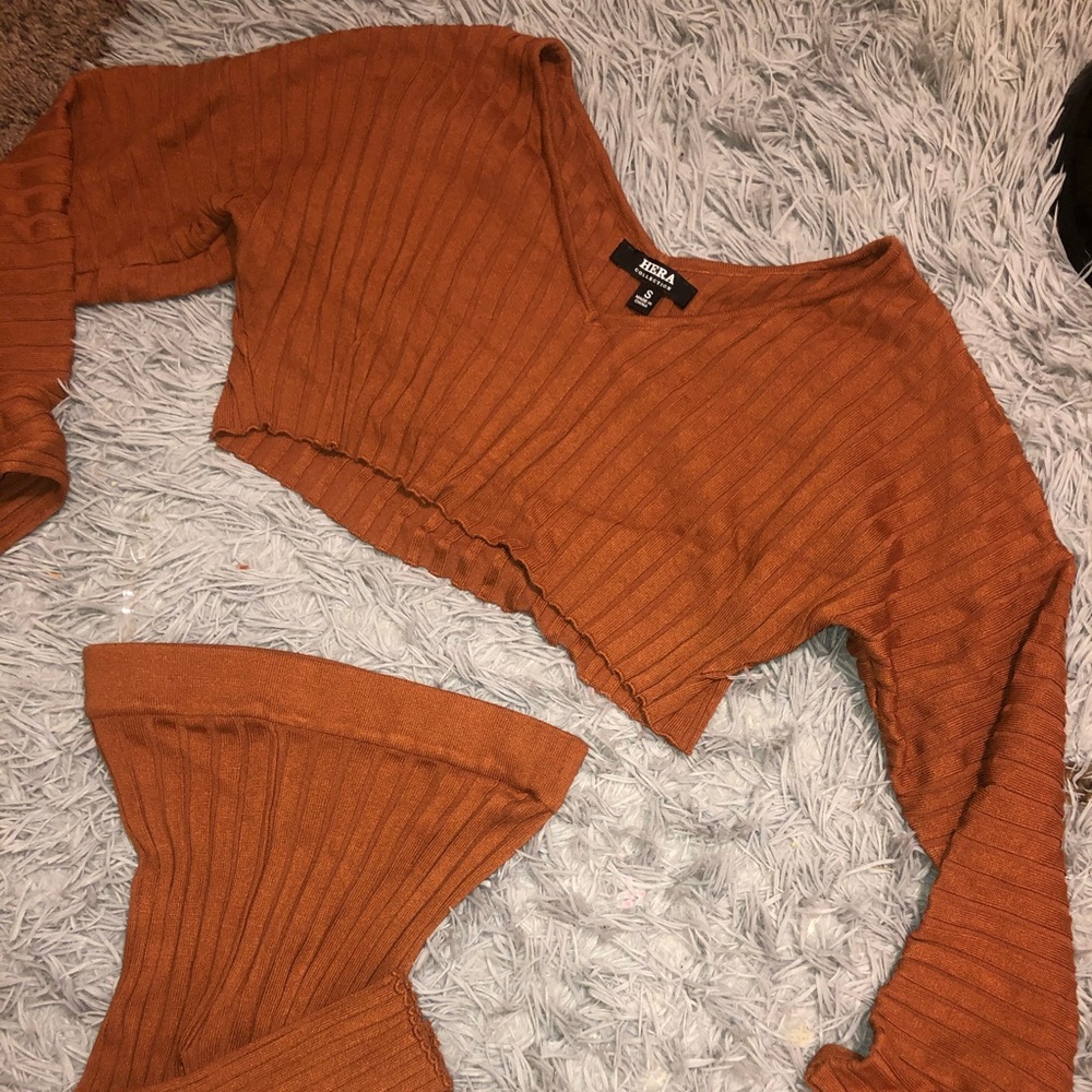 Rust brown fall set with biker shorts
